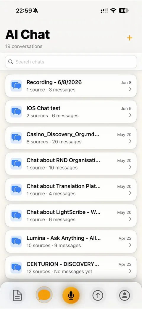 LiteScribe AI chat on mobile, light theme